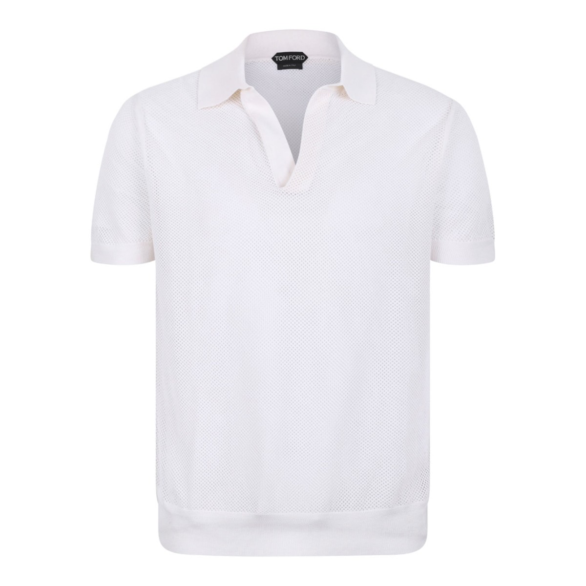 White Short-Sleeve Polo In Silk and Cotton Blend