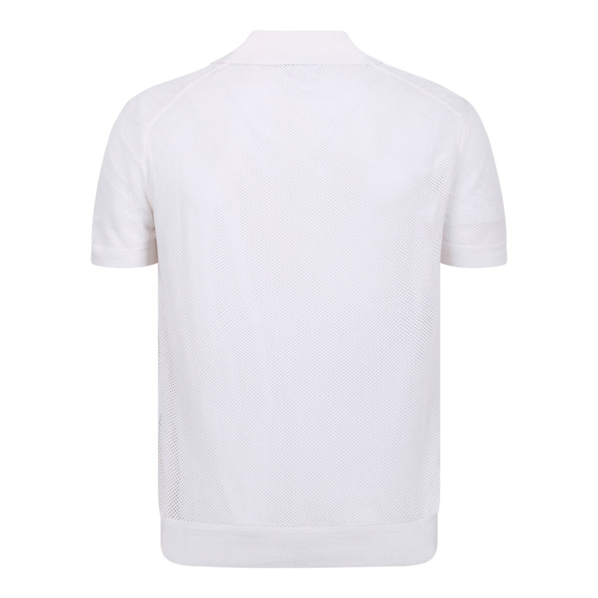 White Short-Sleeve Polo In Silk and Cotton Blend