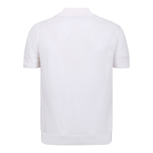 White Short-Sleeve Polo In Silk and Cotton Blend