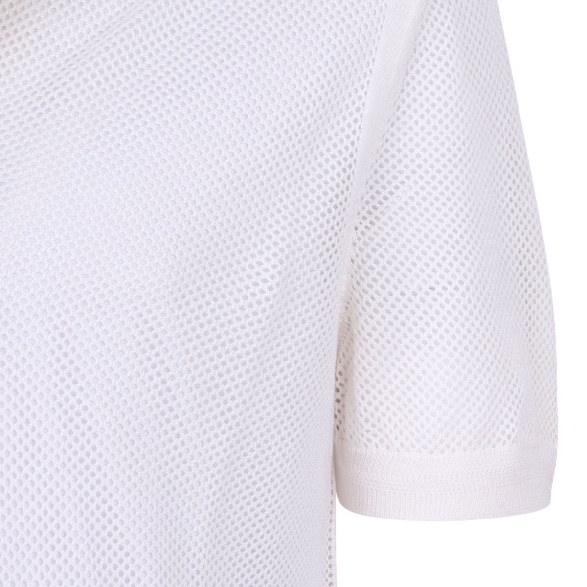 White Short-Sleeve Polo In Silk and Cotton Blend