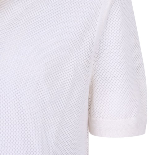 White Short-Sleeve Polo In Silk and Cotton Blend