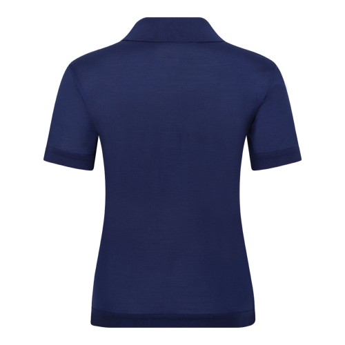 Navy Blue Short-Sleeve Polo In Silk