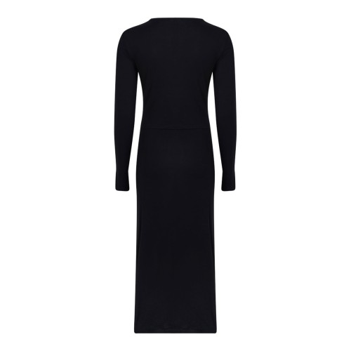 Black Gathered Long-Sleeve Midi Dress
