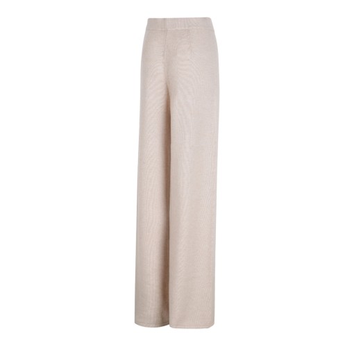 Beige Wide-Leg Knit Trousers