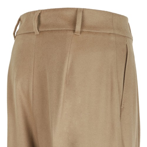 Camel Flowing Trousers In Pure Wool