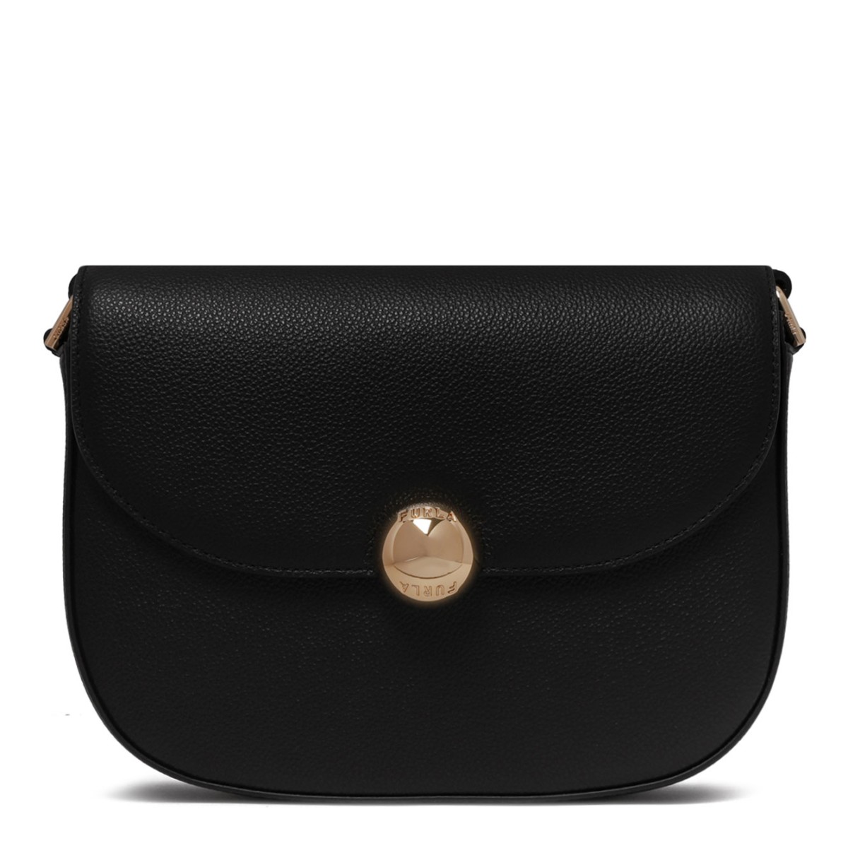 Black Curved-Flap Crossbody Bag