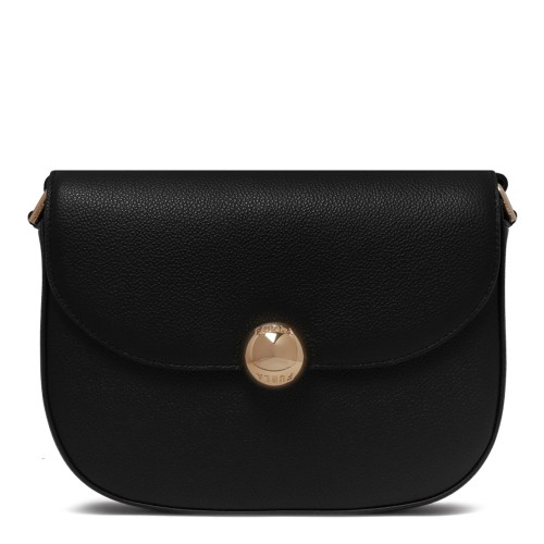 Black Curved-Flap Crossbody Bag