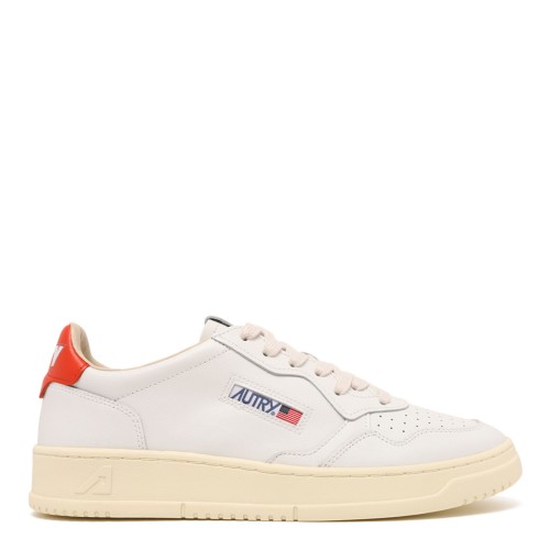 White and Red Leather Medalist Low Sneaker