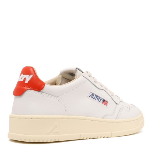 White and Red Leather Medalist Low Sneaker
