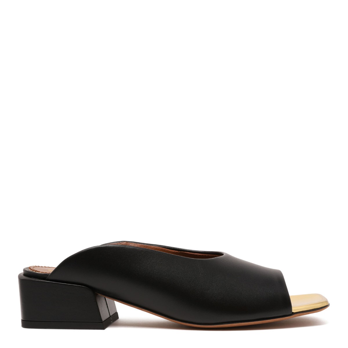 Black Leather Mules With Block Heel