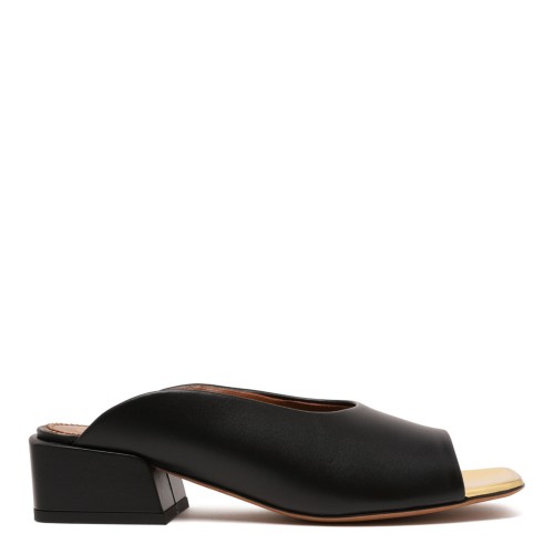 Black Leather Mules With Block Heel