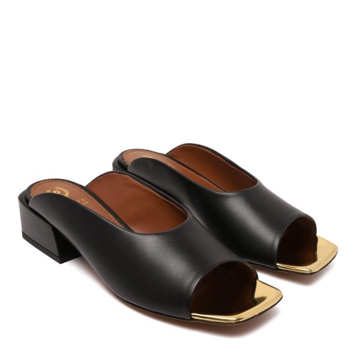 Black Leather Mules With Block Heel 2
