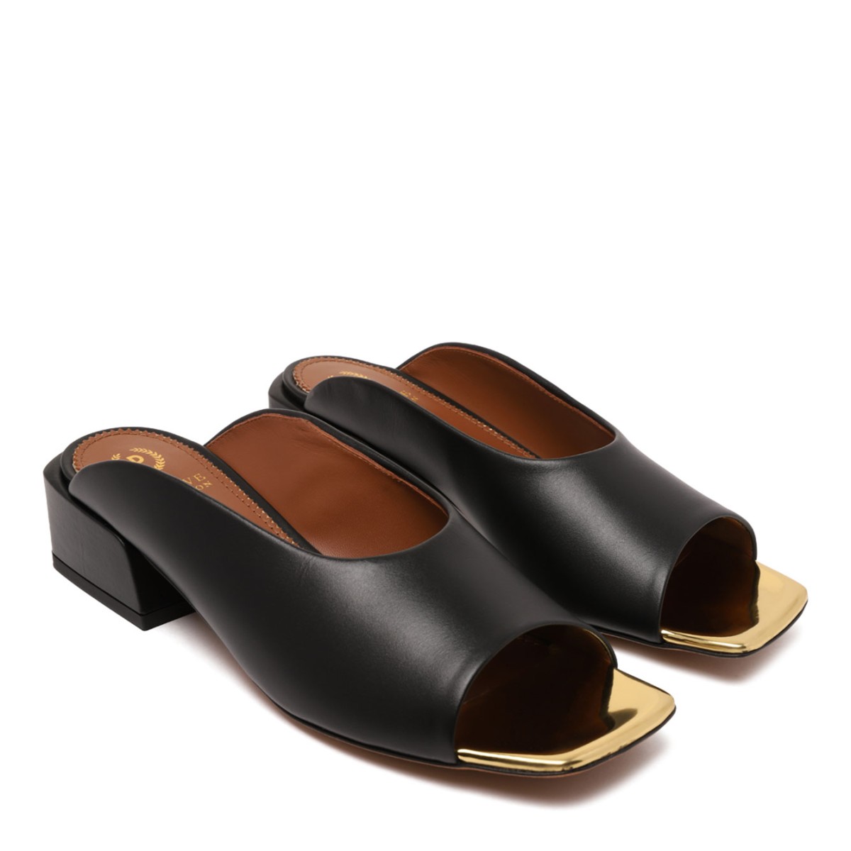 Black Leather Mules With Block Heel