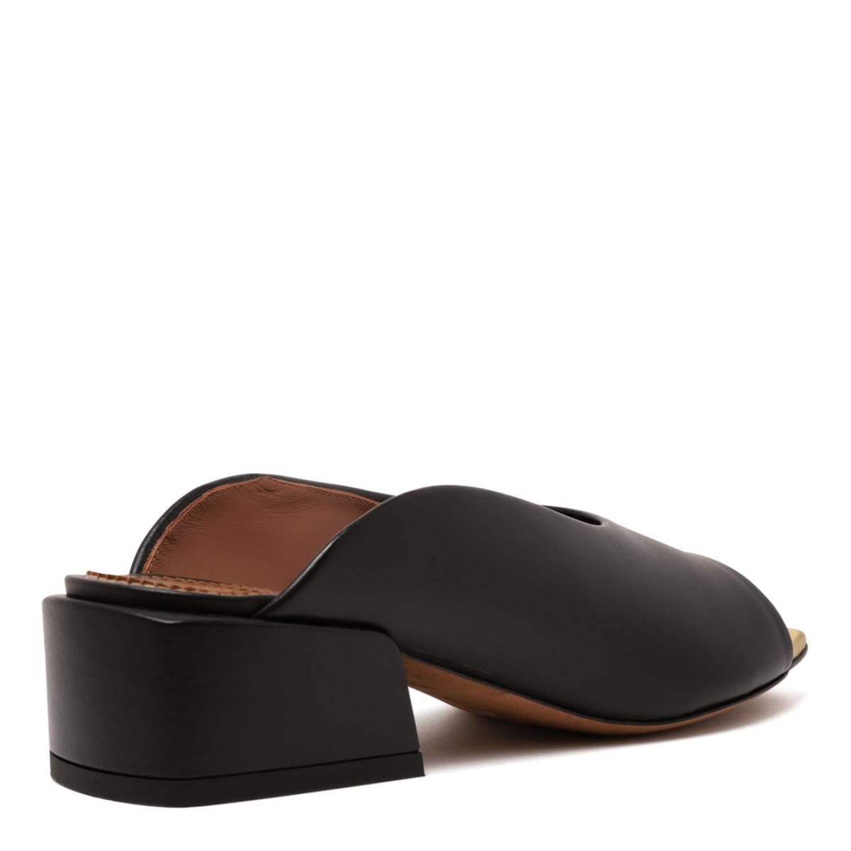 Black Leather Mules With Block Heel