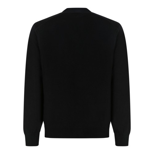 Black Wool V-Neck Cardigan With Logo Patch 2