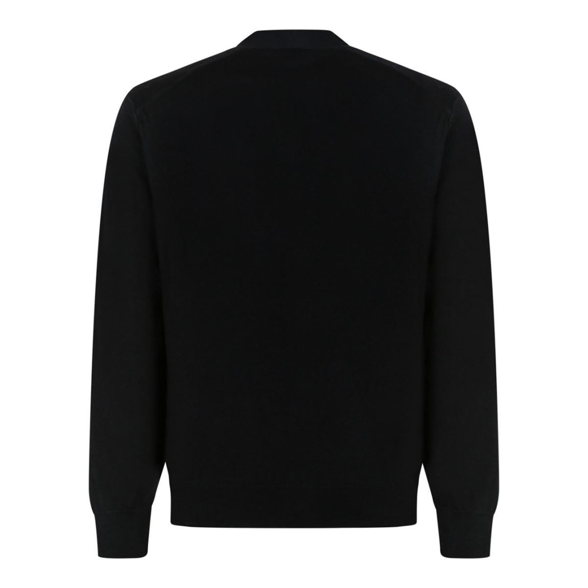 Black Wool V-Neck Cardigan With Logo Patch