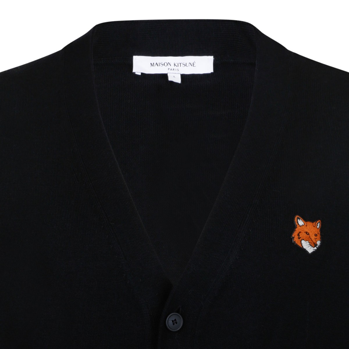 Black Wool V-Neck Cardigan With Logo Patch
