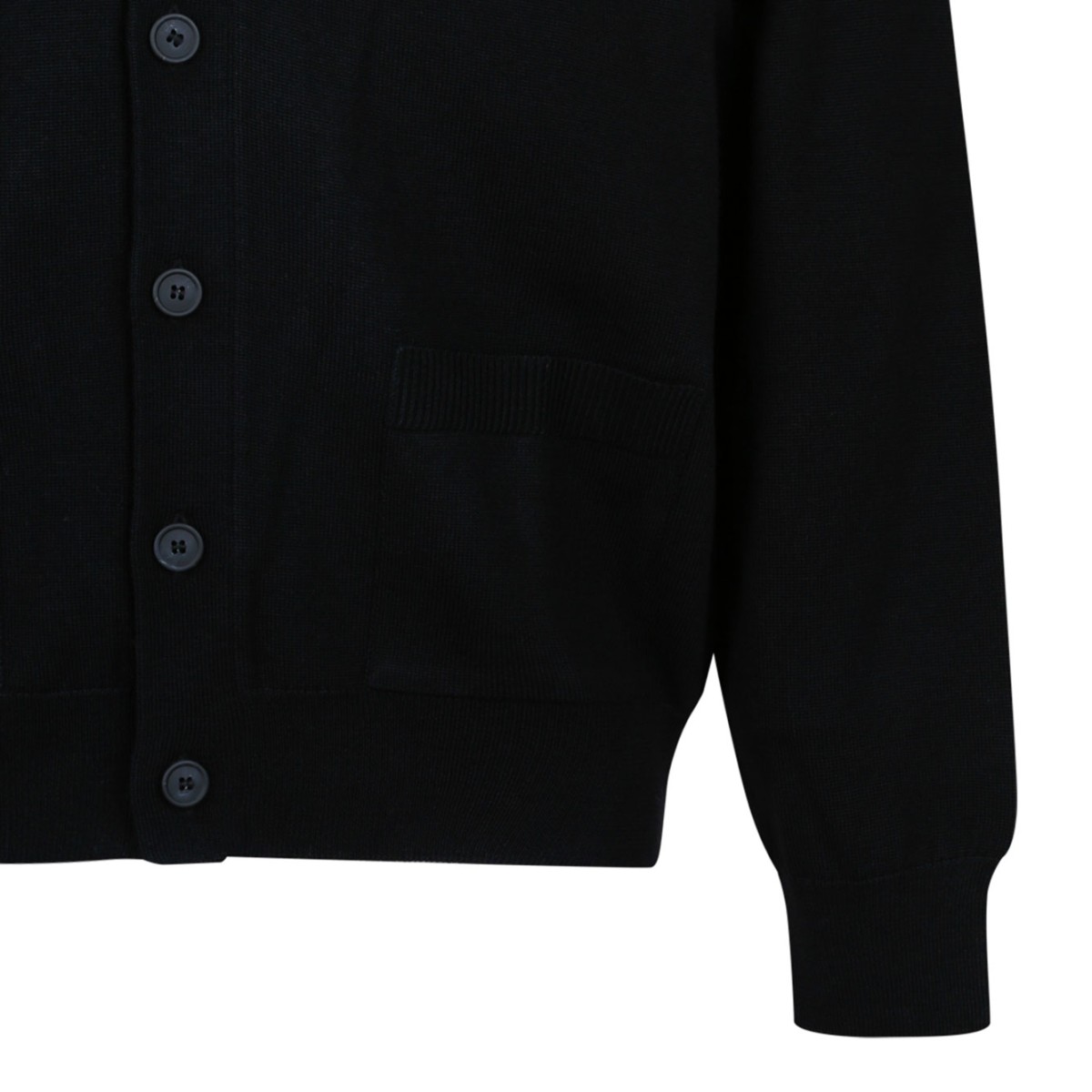 Black Wool V-Neck Cardigan With Logo Patch