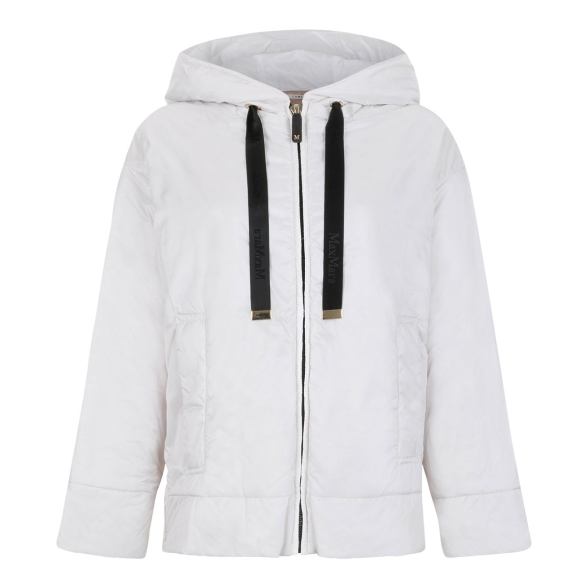 White Hooded Down Jacket In Technical Fabric
