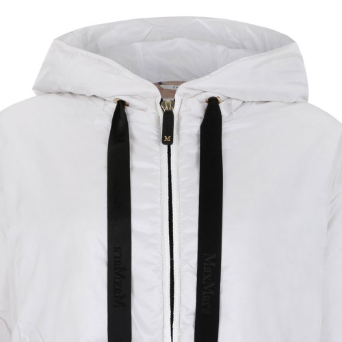 White Hooded Down Jacket In Technical Fabric