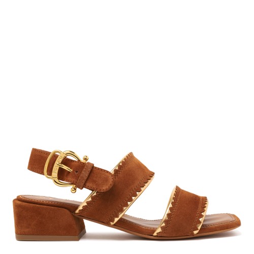 Brown Suede Sandals With Block Heel
