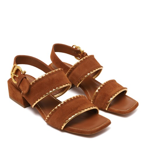 Brown Suede Sandals With Block Heel
