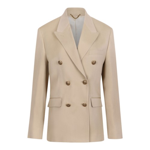 Beige Wool Blend Double-Breasted Blazer