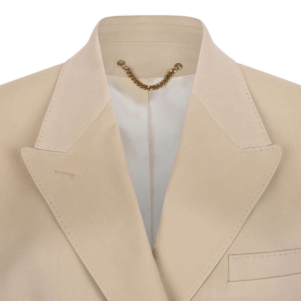 Beige Wool Blend Double-Breasted Blazer