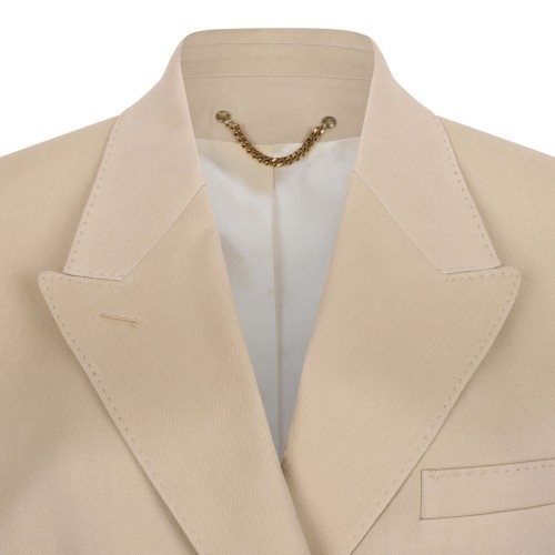 Beige Wool Blend Double-Breasted Blazer