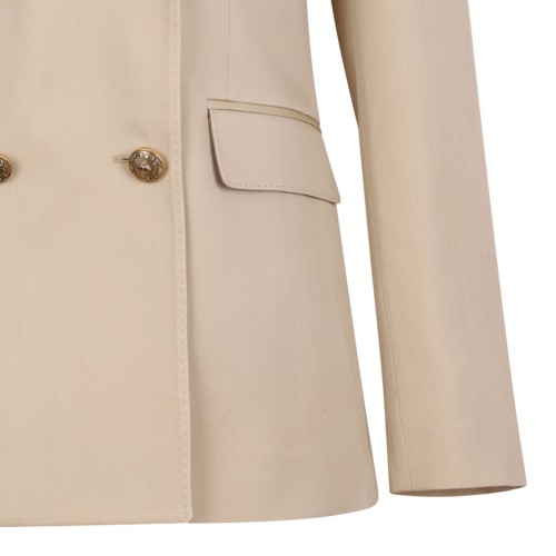 Beige Wool Blend Double-Breasted Blazer