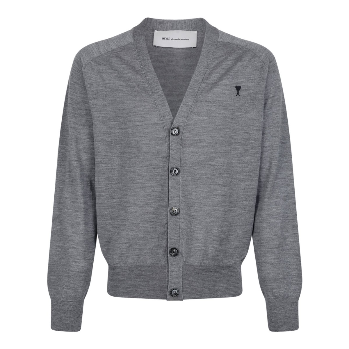 Grey Wool Cardigan With Ami de Coeur Embroidery