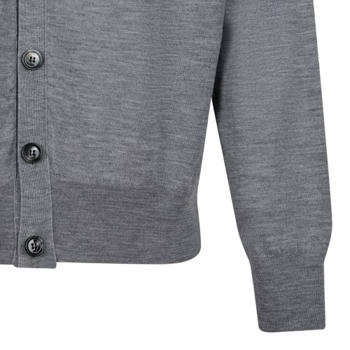 Grey Wool Cardigan With Ami de Coeur Embroidery