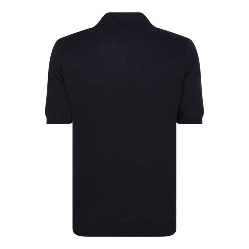 Navy Blue Short-Sleeve Polo Sweater In Cotton 2