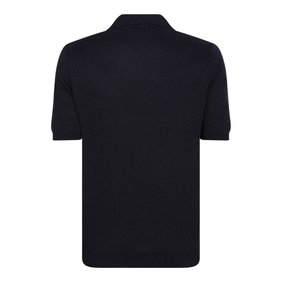 Navy Blue Short-Sleeve Polo Sweater In Cotton