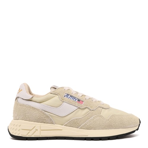 Cream Suede and Nylon Low-Top Sneaker