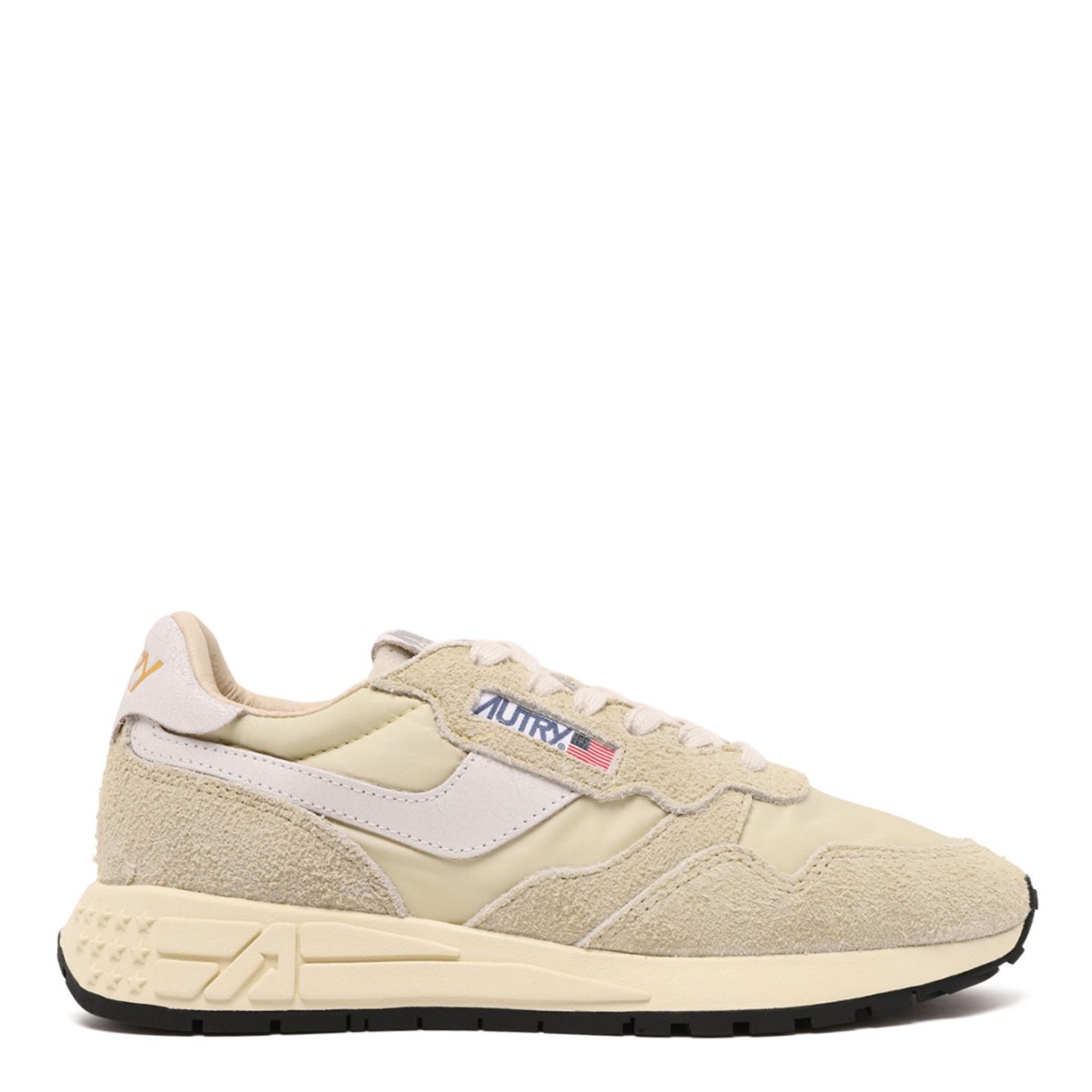 Cream Suede and Nylon Low-Top Sneaker