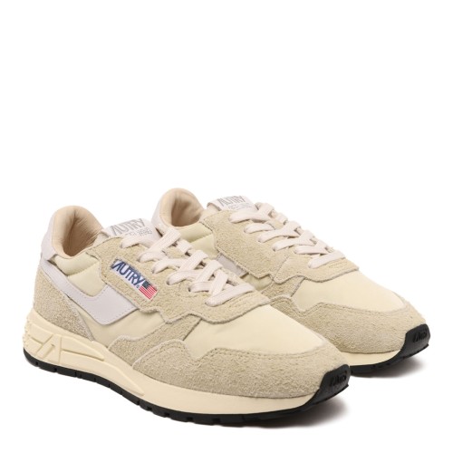 Cream Suede and Nylon Low-Top Sneaker