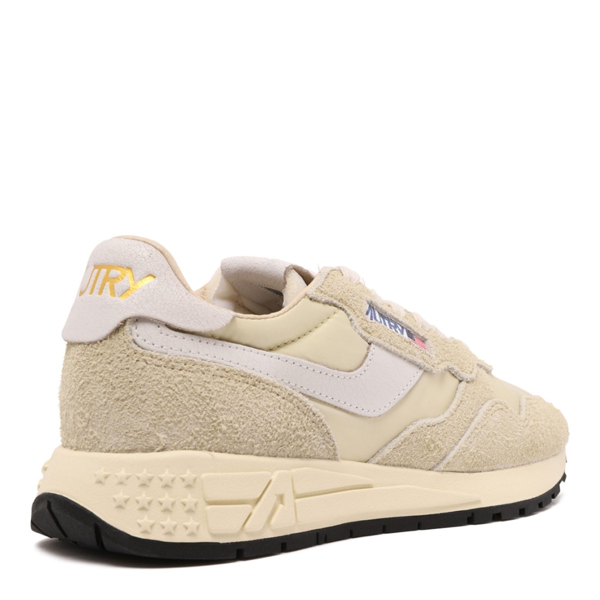 Cream Suede and Nylon Low-Top Sneaker