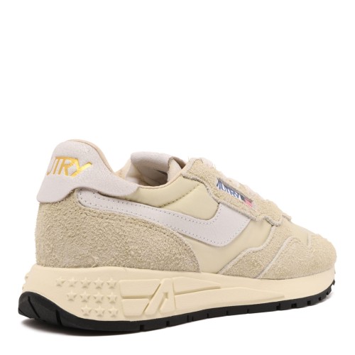 Cream Suede and Nylon Low-Top Sneaker