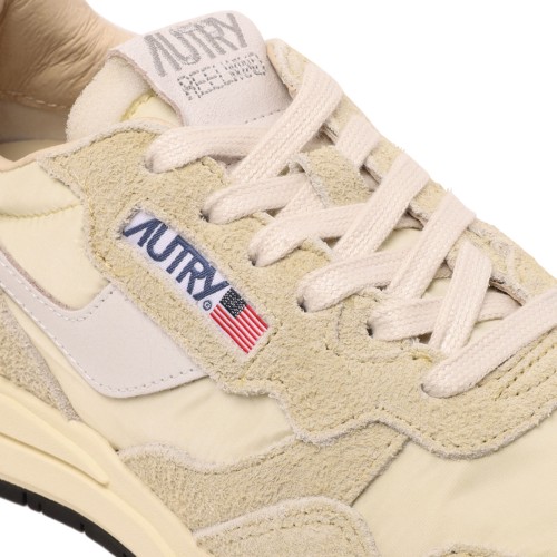 Cream Suede and Nylon Low-Top Sneaker