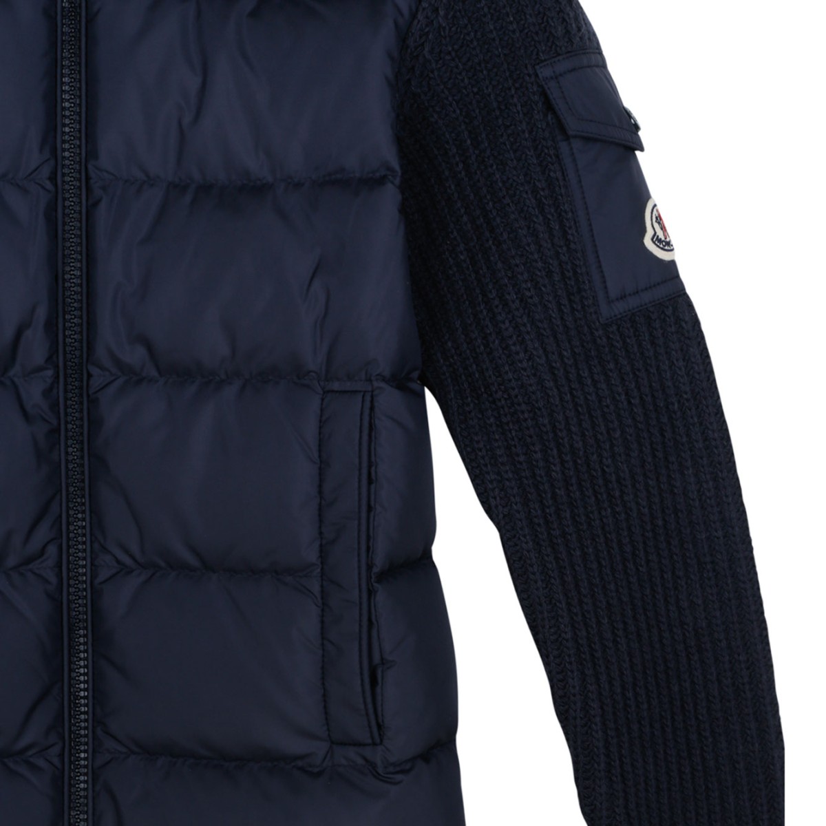 Navy Blue Hybrid Jacket With Knitted Sleeves