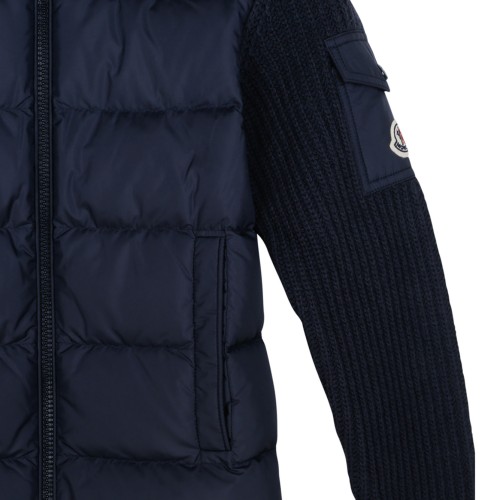 Navy Blue Hybrid Jacket With Knitted Sleeves
