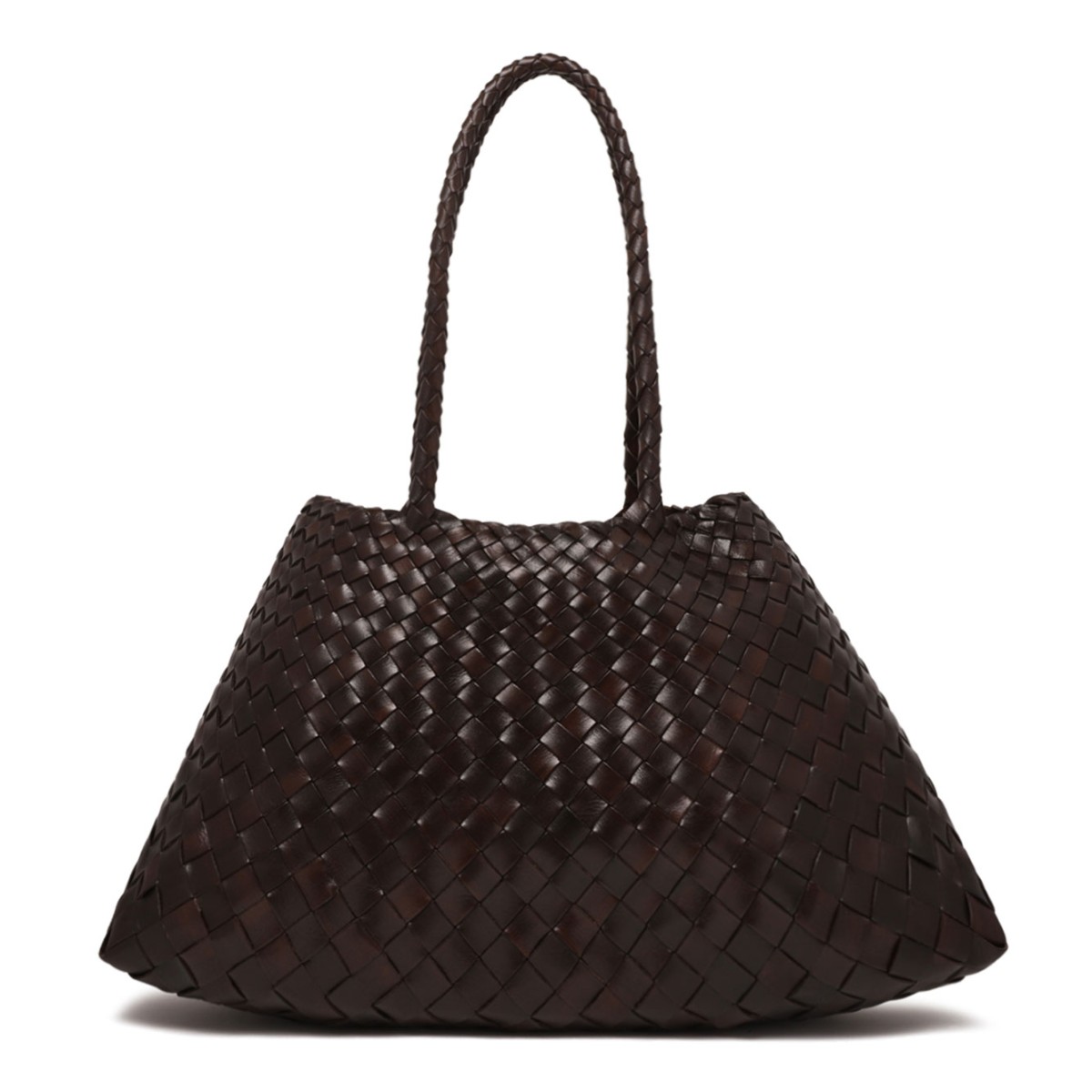 Dark Brown Woven Leather Tote Bag