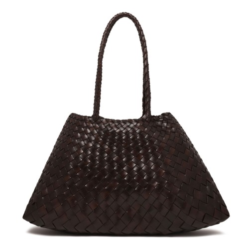 Dark Brown Woven Leather Tote Bag
