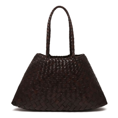 Dark Brown Woven Leather Tote Bag 2