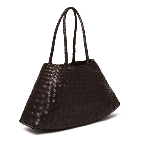 Dark Brown Woven Leather Tote Bag