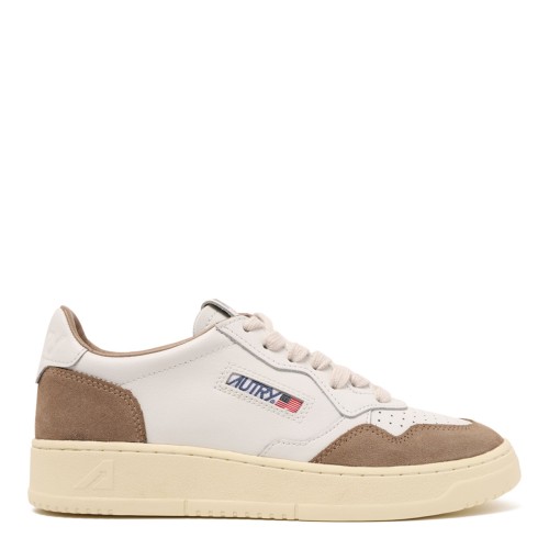 White and Brown Leather and Suede Medalist Low Sneaker