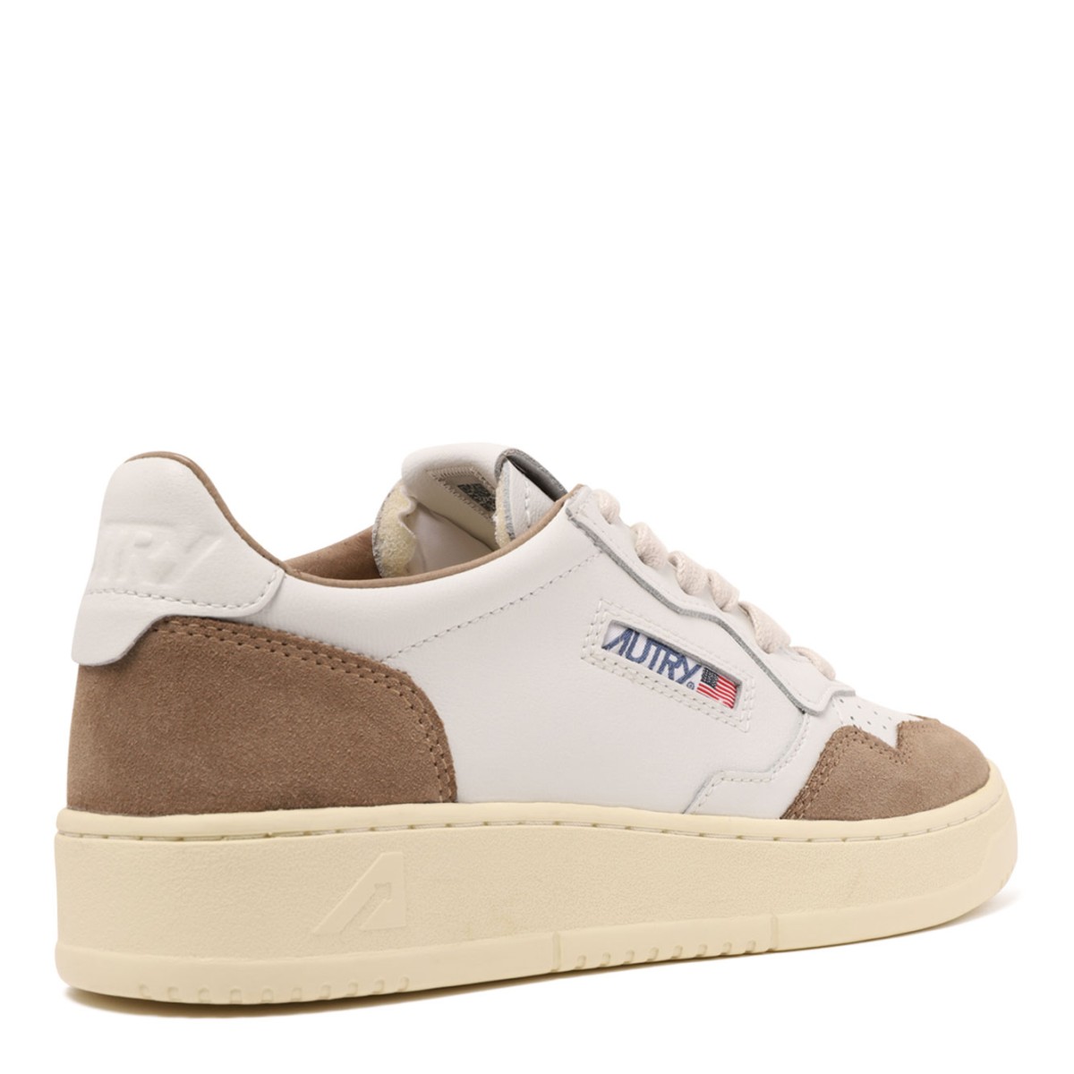 White and Brown Leather and Suede Medalist Low Sneaker