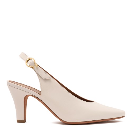 Beige Leather Slingback Pumps