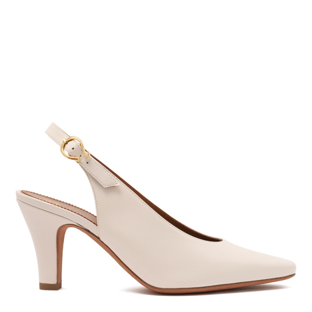 Beige Leather Slingback Pumps